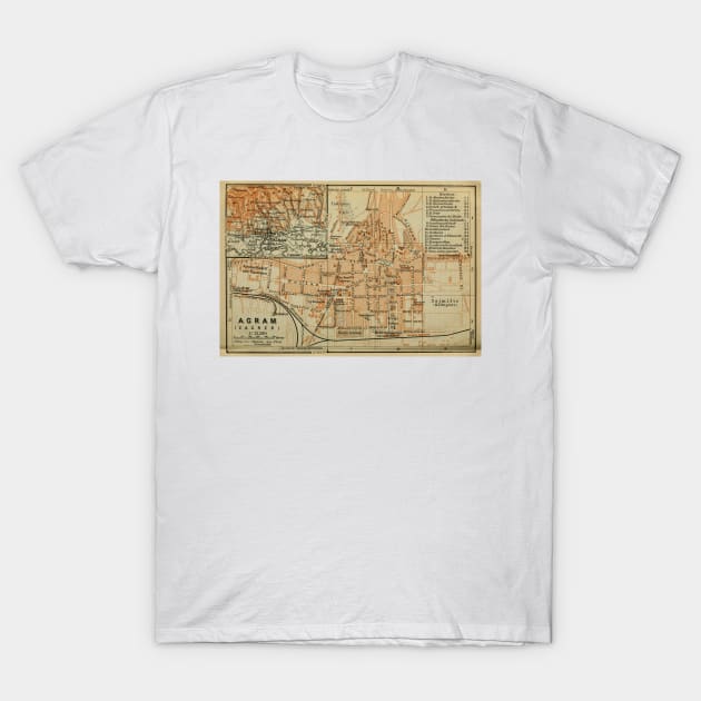 Vintage Zagreb Croatia Map (1911) T-Shirt by Bravuramedia